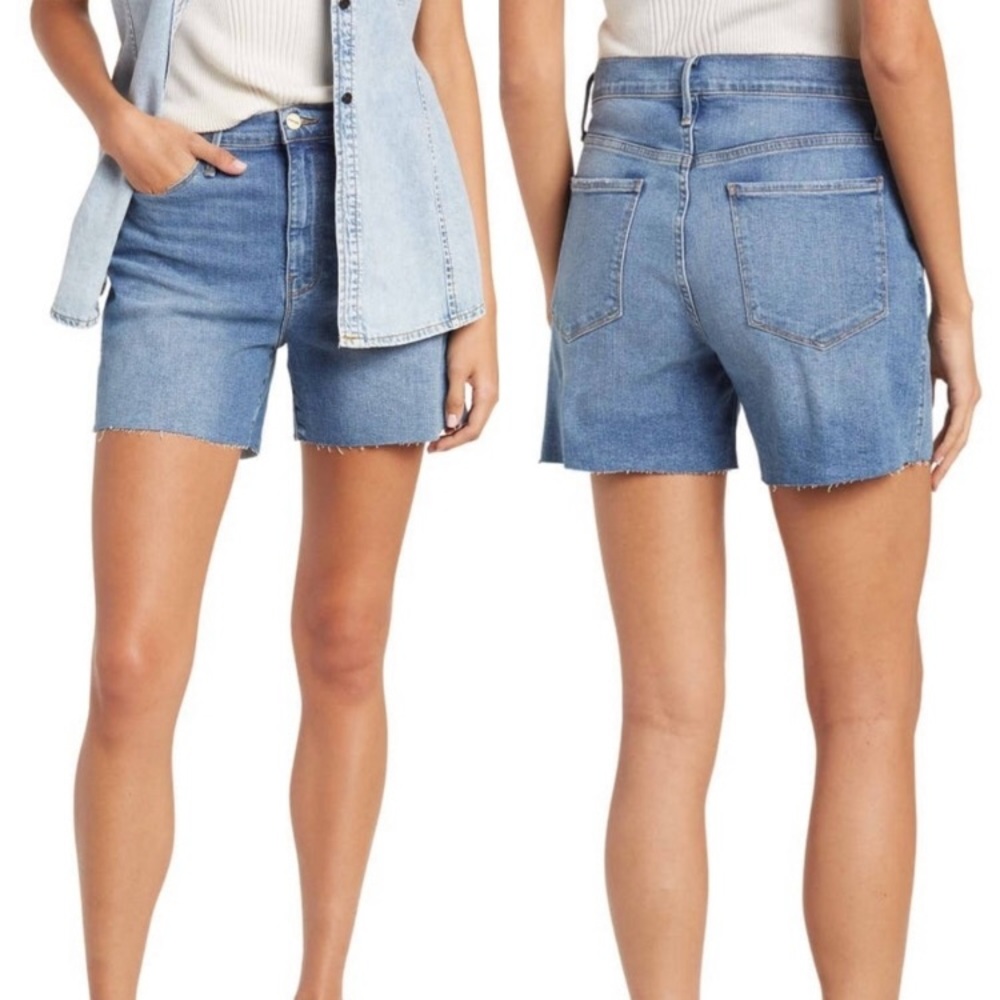 Frame Shorts 34 (14) Cutoffs High Rise Bixby Raw Hem Blue denim
